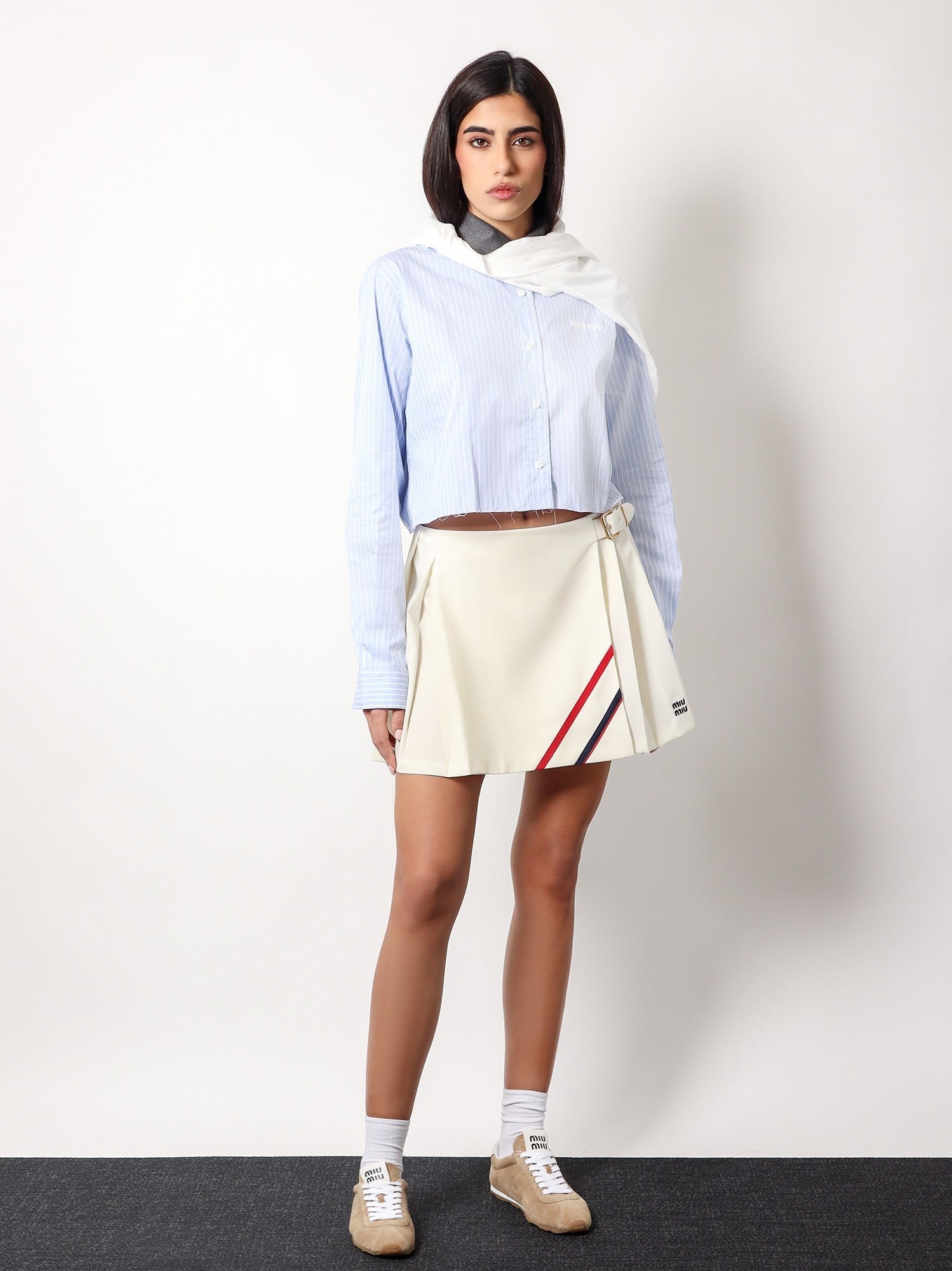 Miu Miu Plissé wool and mohair skirt