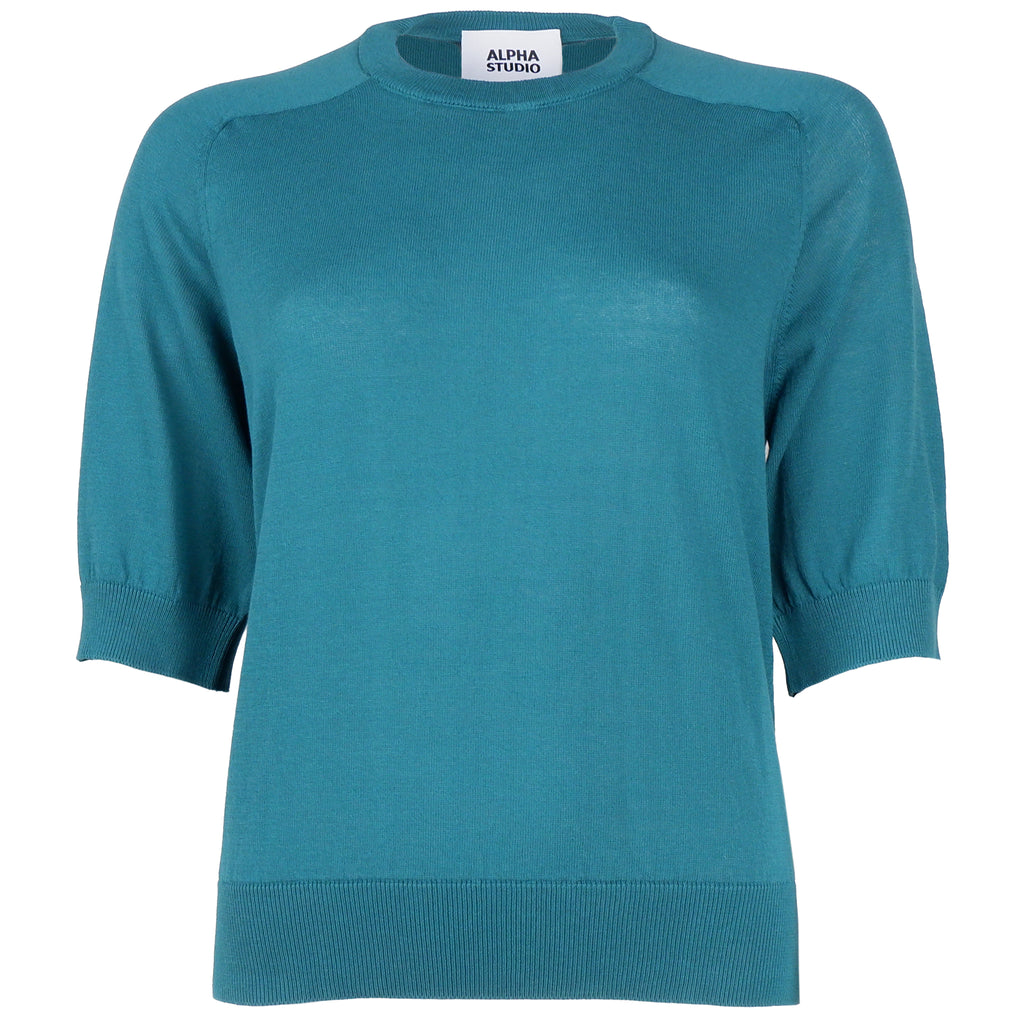 Alpha Studio Cotton Sweater Mid Sleeve Green