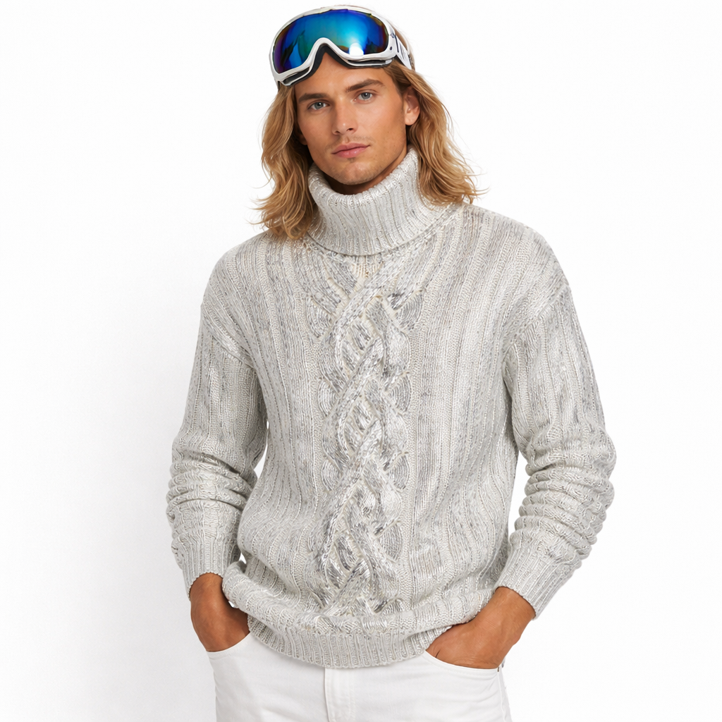 Balmain Man Metallic Cabled Turtleneck Grey