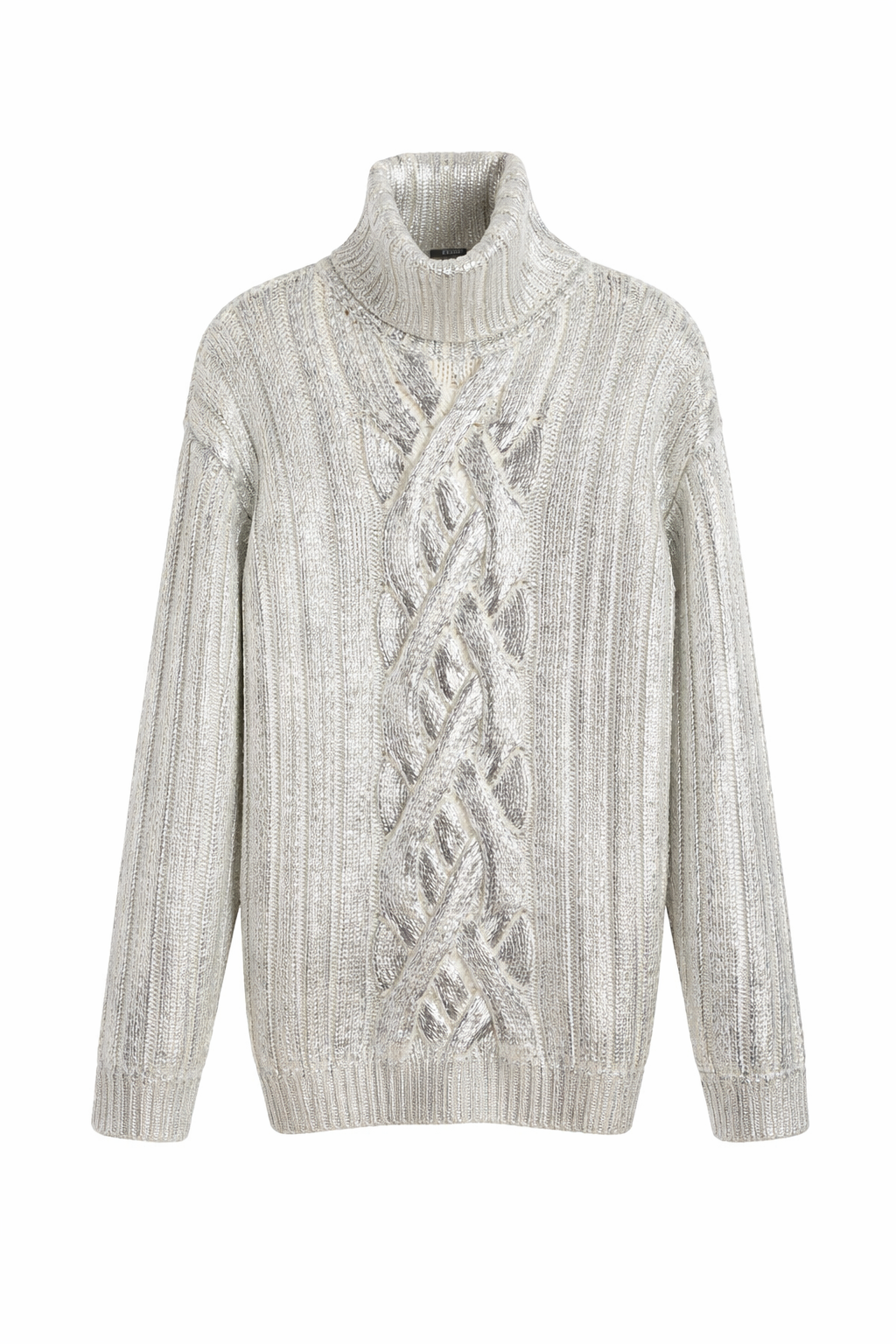 Balmain Man Metallic Cabled Turtleneck Grey