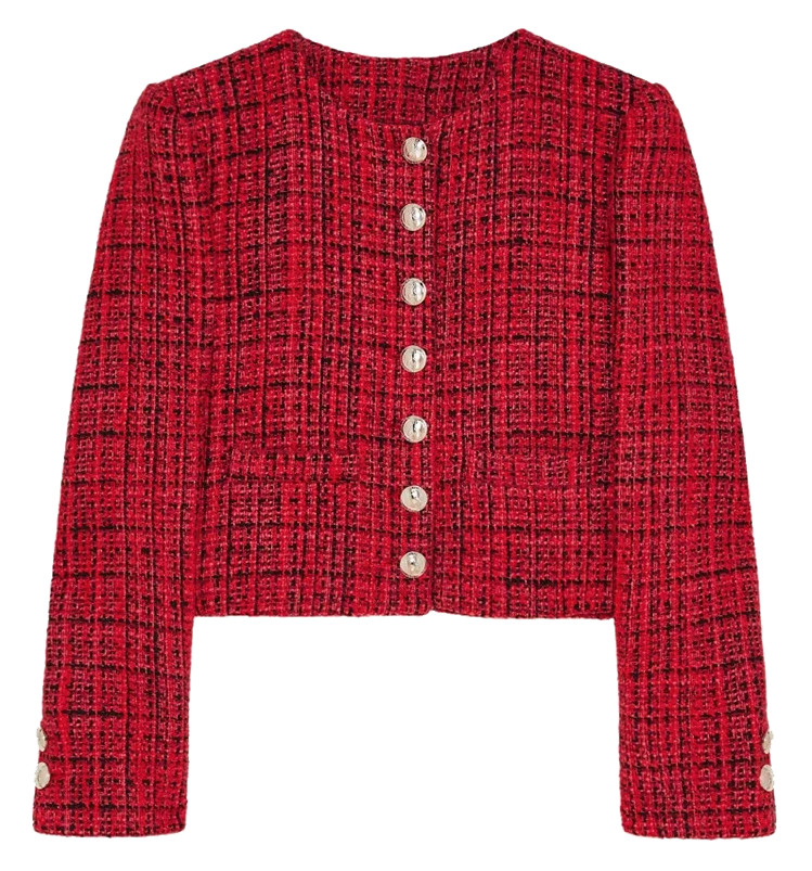 Patrizia Pepe Woman Jacket Cropped Coral Tweed Red