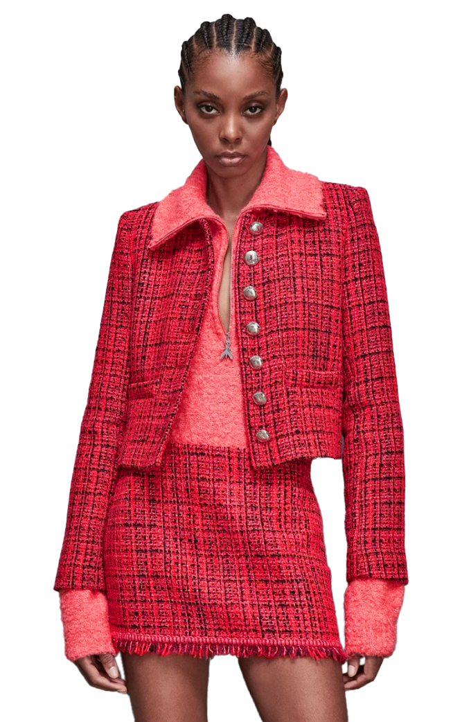Patrizia Pepe Woman Jacket Cropped Coral Tweed Red