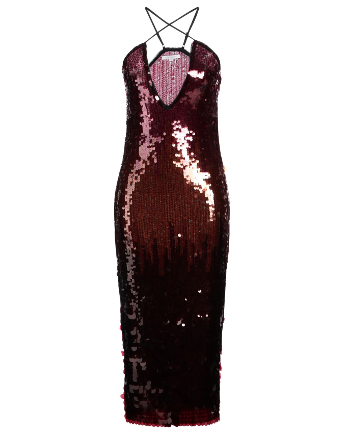 abito sequins degrade bordeaux