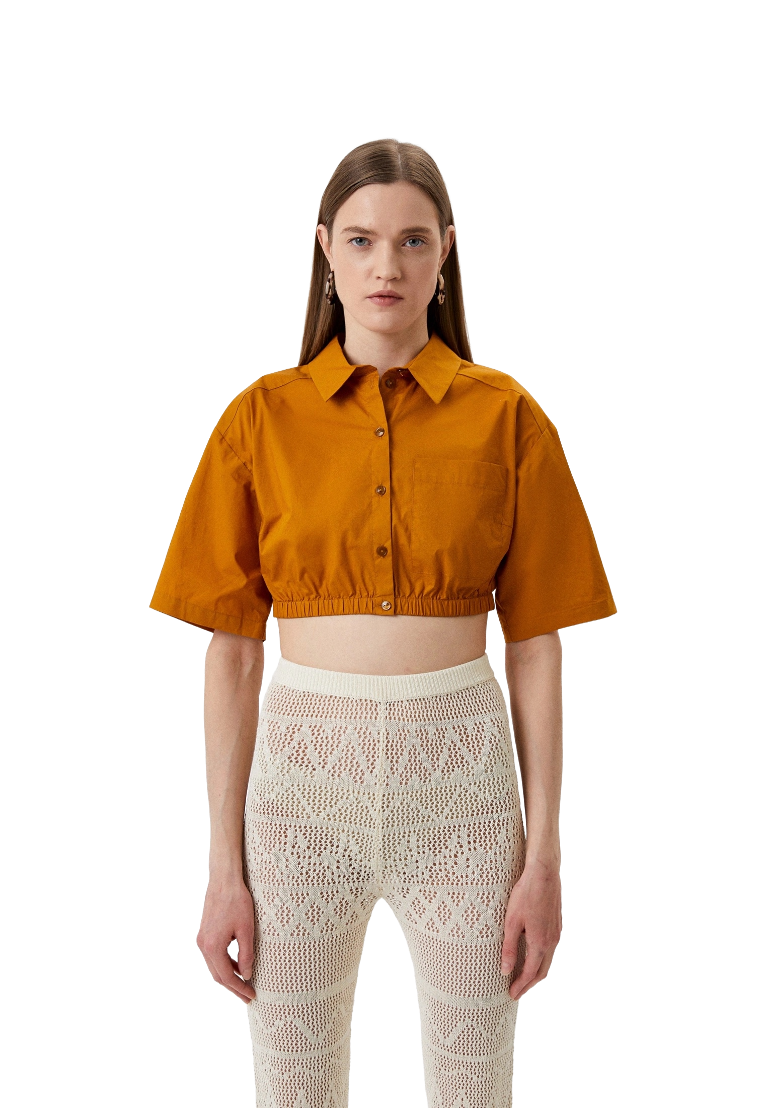 camicia corta a maniche corte cammello