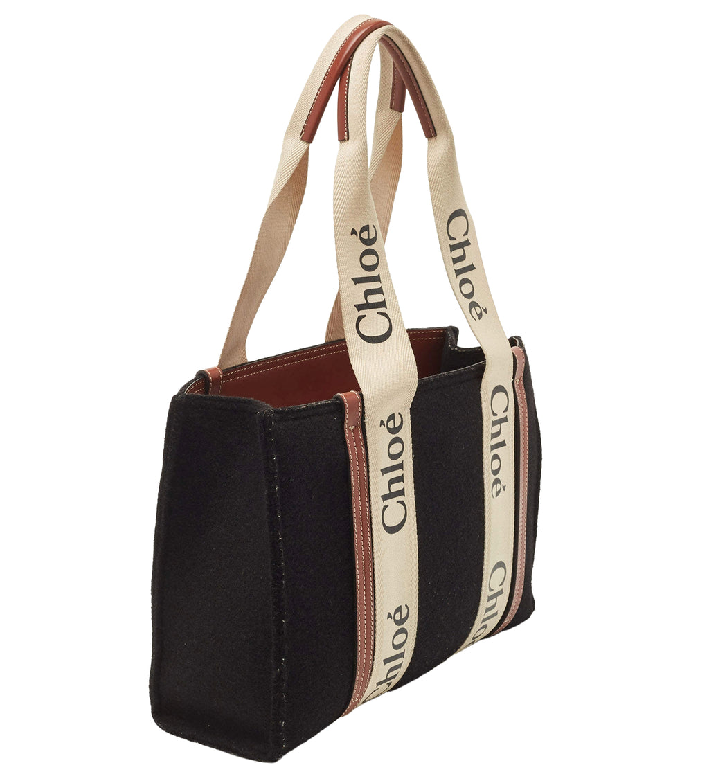 chloé Woman Woody Wool Leather Crossbody Bags Black