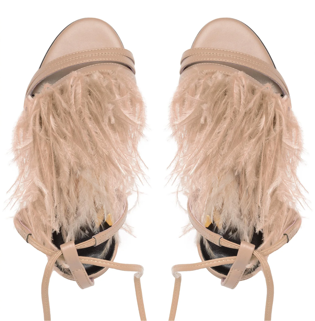 sandali pelle con piume