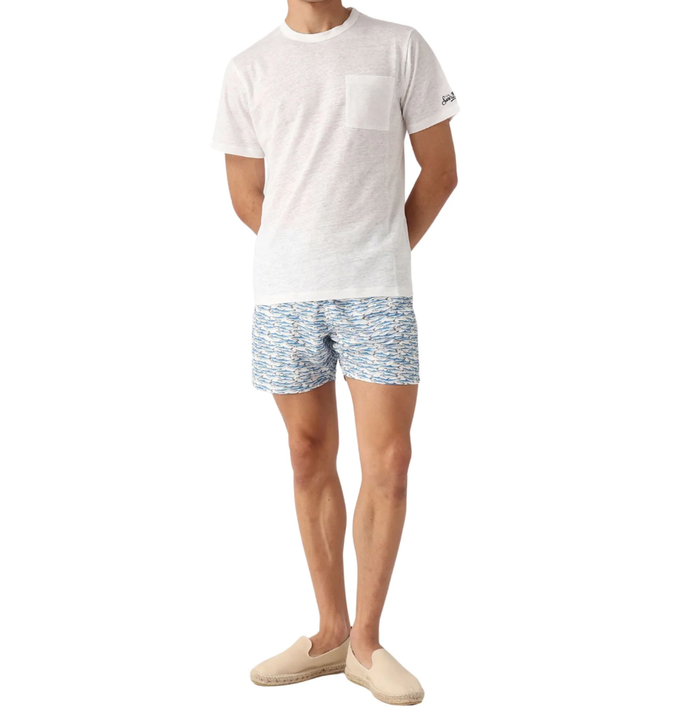 MC2 Saint Barth Man Micro Patterned Fish Undersea Swimwear White
