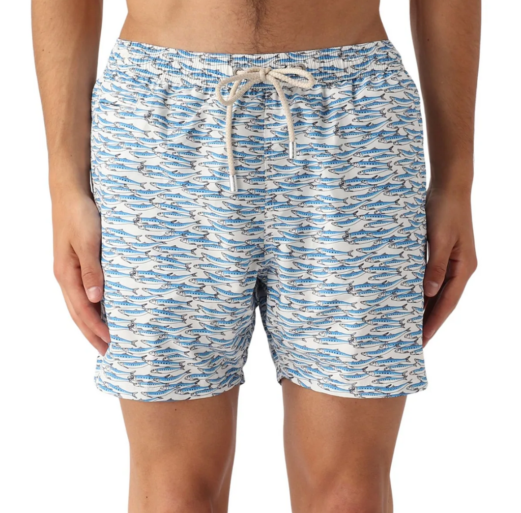 MC2 Saint Barth Man Micro Patterned Fish Undersea Swimwear White