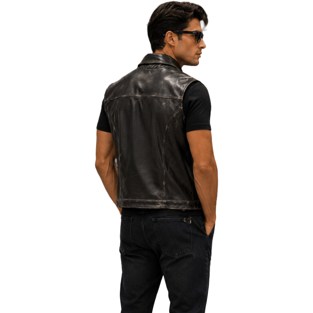 Dolce & Gabbana Man Jacket Sleeveless Leather Black