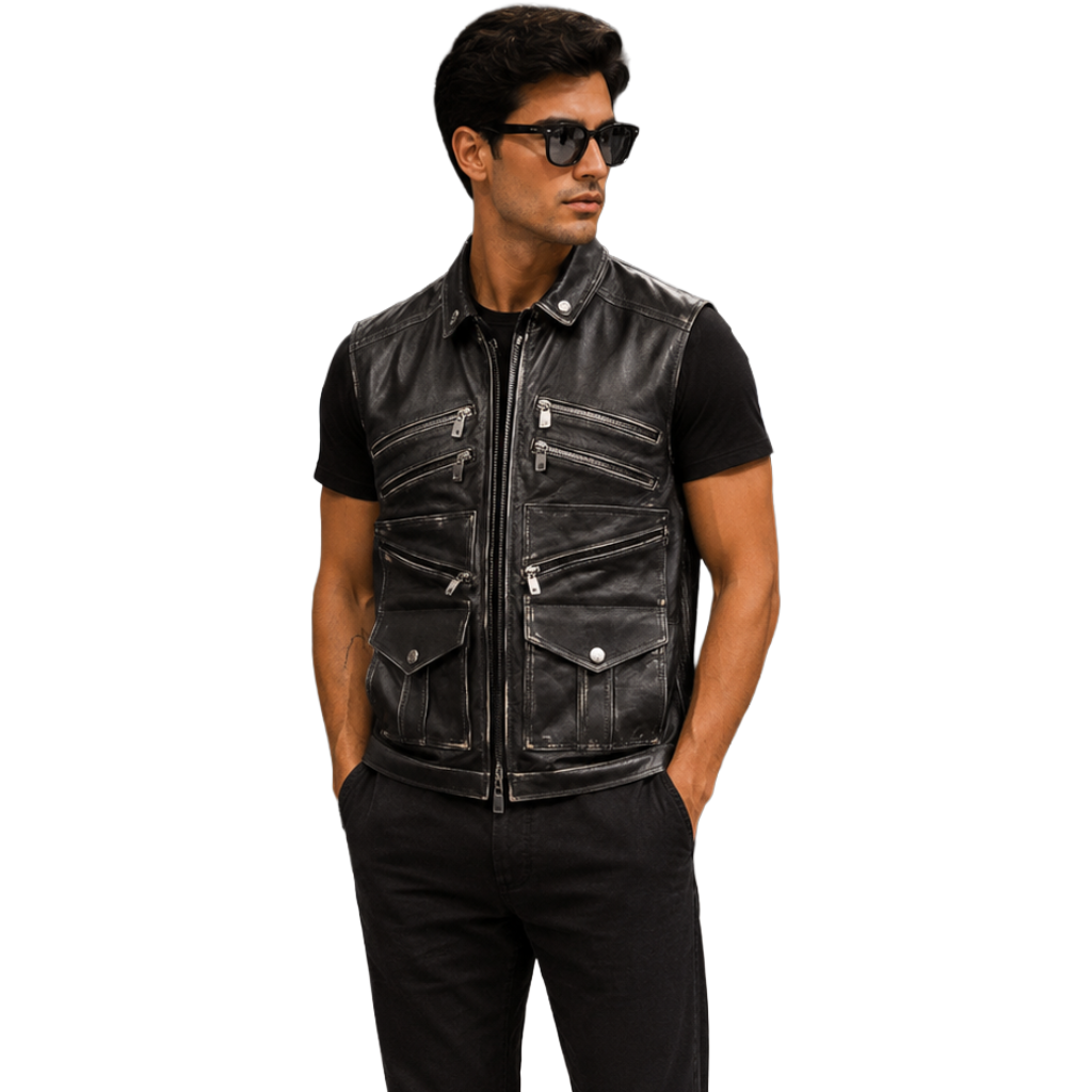 Dolce & Gabbana Man Jacket Sleeveless Leather Black