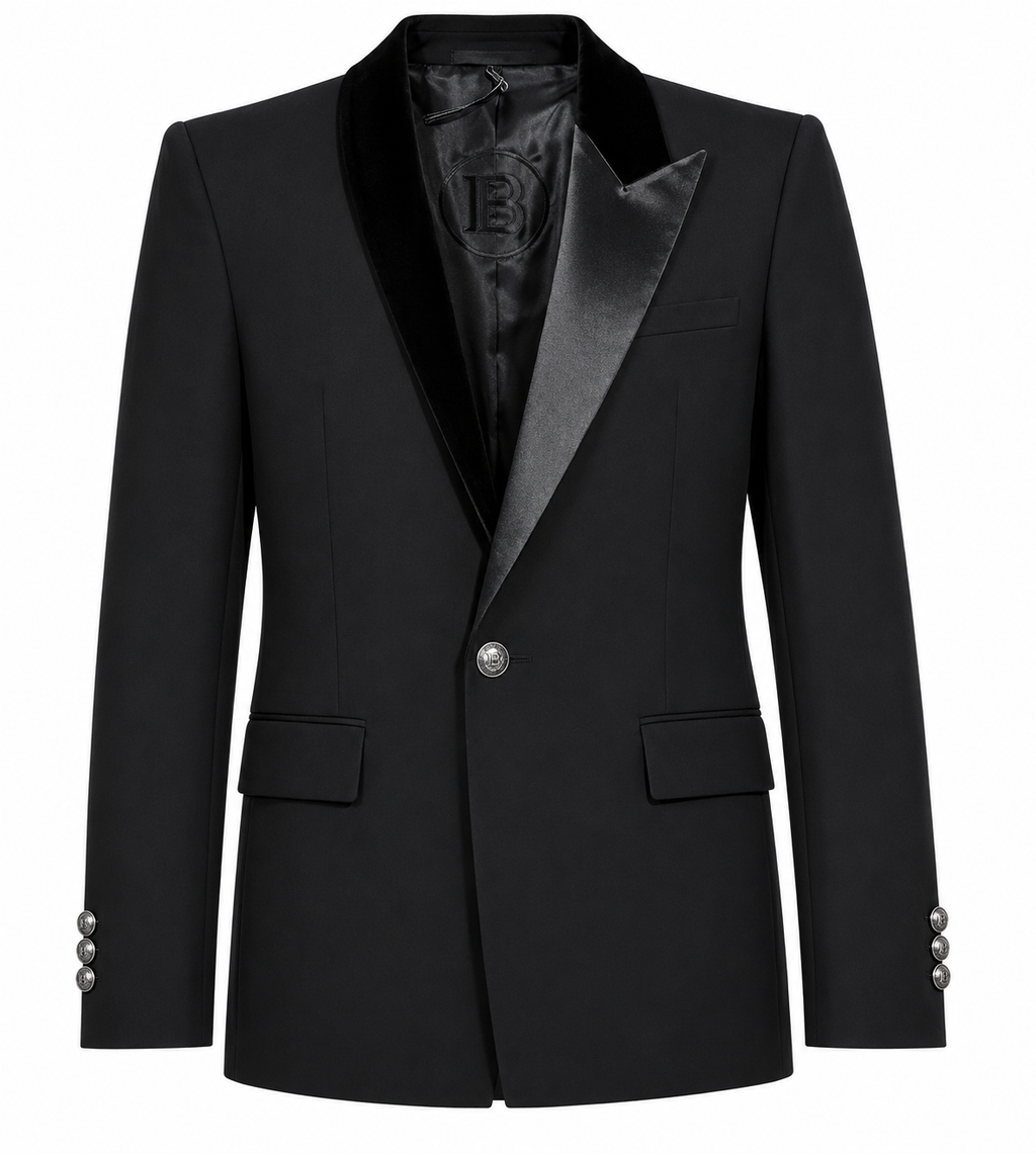 Balmain Wool Jacket Asimmetrica Rever Velvet