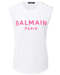 Balmain Cotton T-Shirt Smanicata Bottoni Dorati Gold