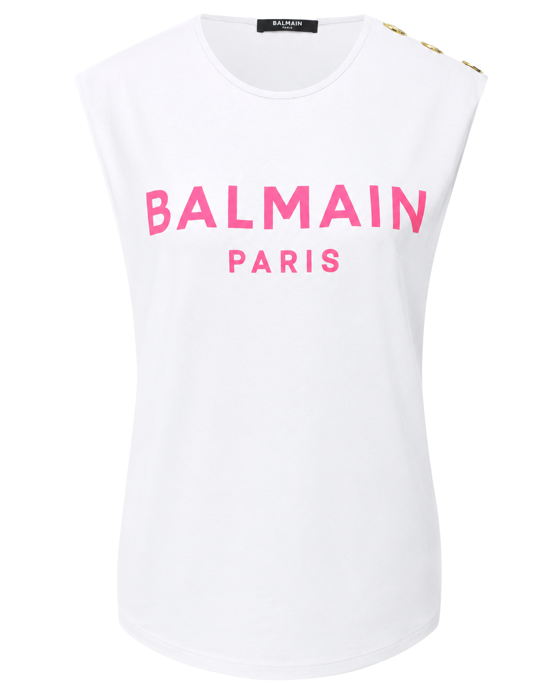 Balmain Cotton T-Shirt Smanicata Bottoni Dorati Gold