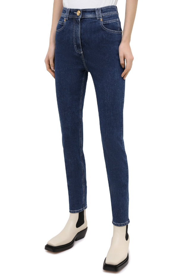 Balmain Cotton Jeans High-Waist Regular Blu Blue — view 3