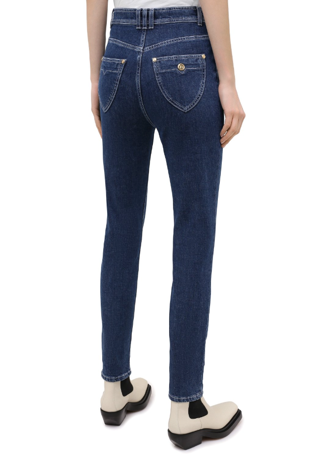Balmain Cotton Jeans High-Waist Regular Blu Blue — view 2