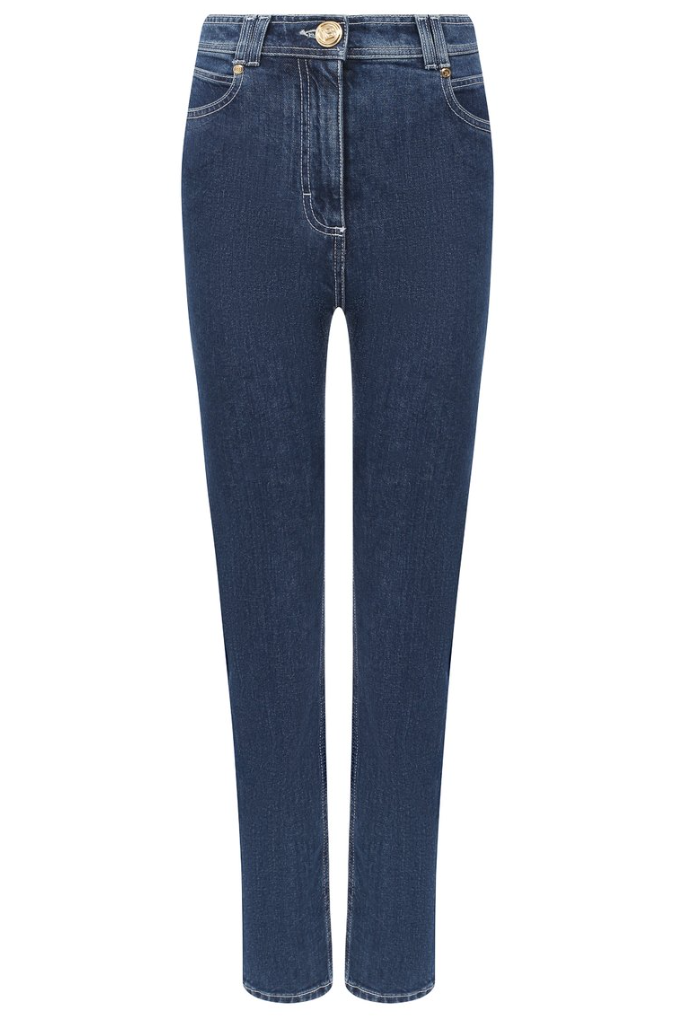 Balmain Cotton Jeans High-Waist Regular Blu Blue