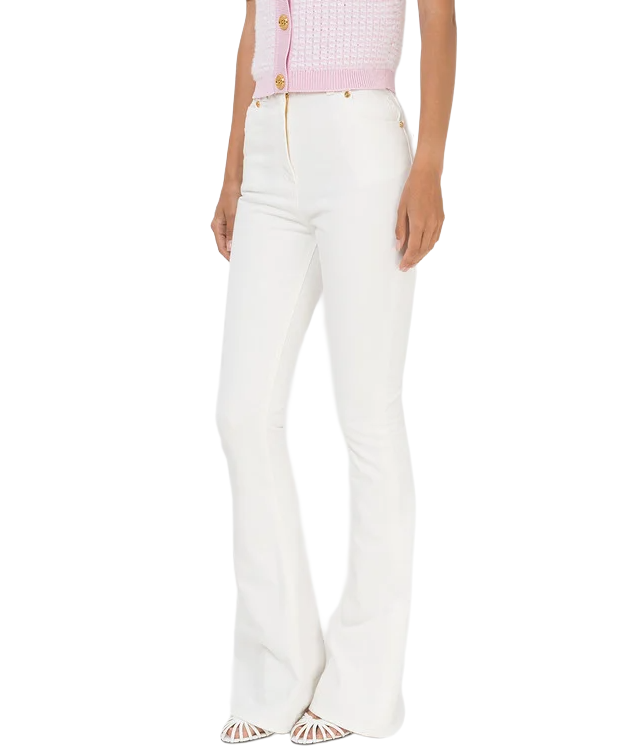 Balmain Cotton Trousers Flared Bianchi White — view 3
