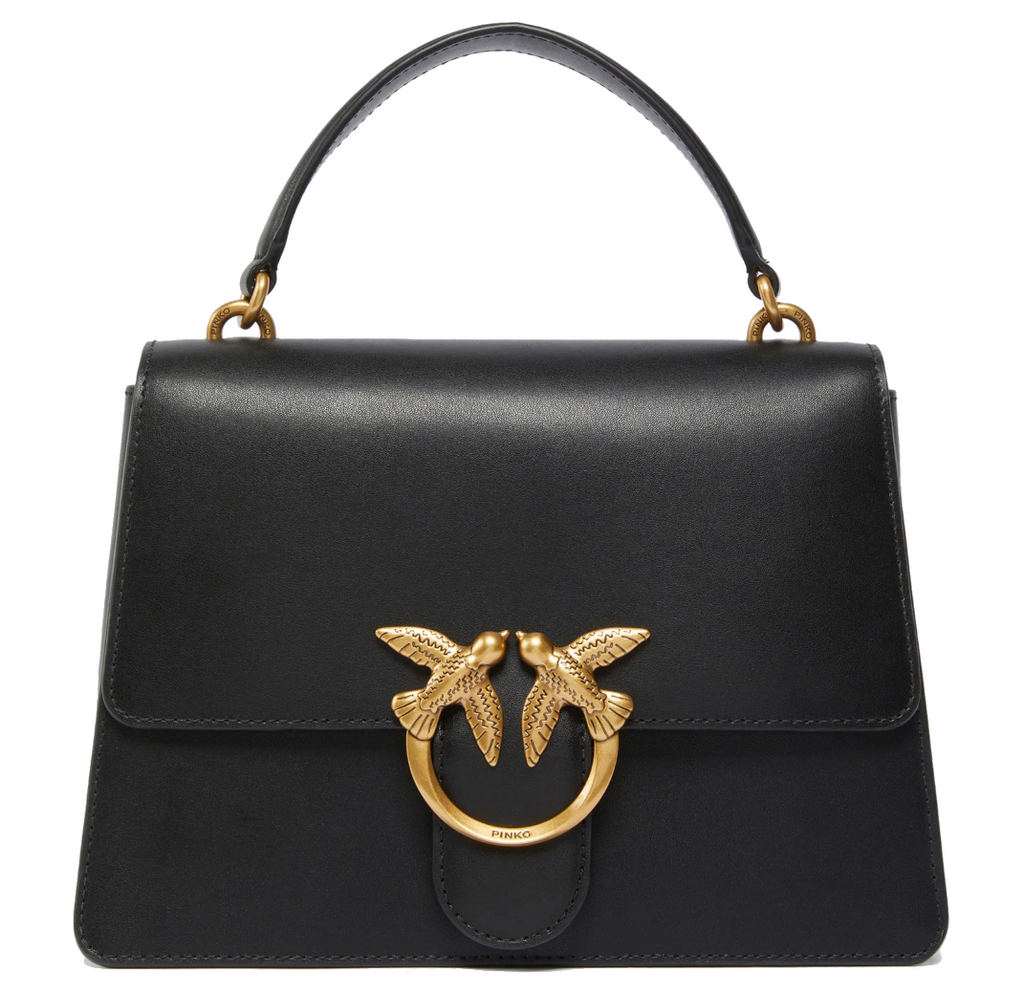 Pinko Calfskin Love One Bag Top Handle Black