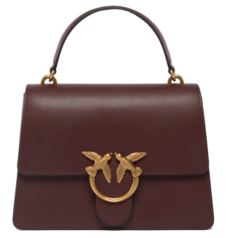 Pinko Calfskin Love One Bag Top Handle Burgundy