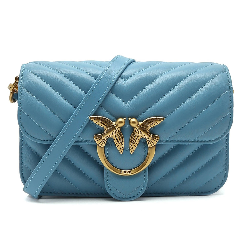 Pinko Calfskin Love Bell Mini Nappa Chevron Light Blue