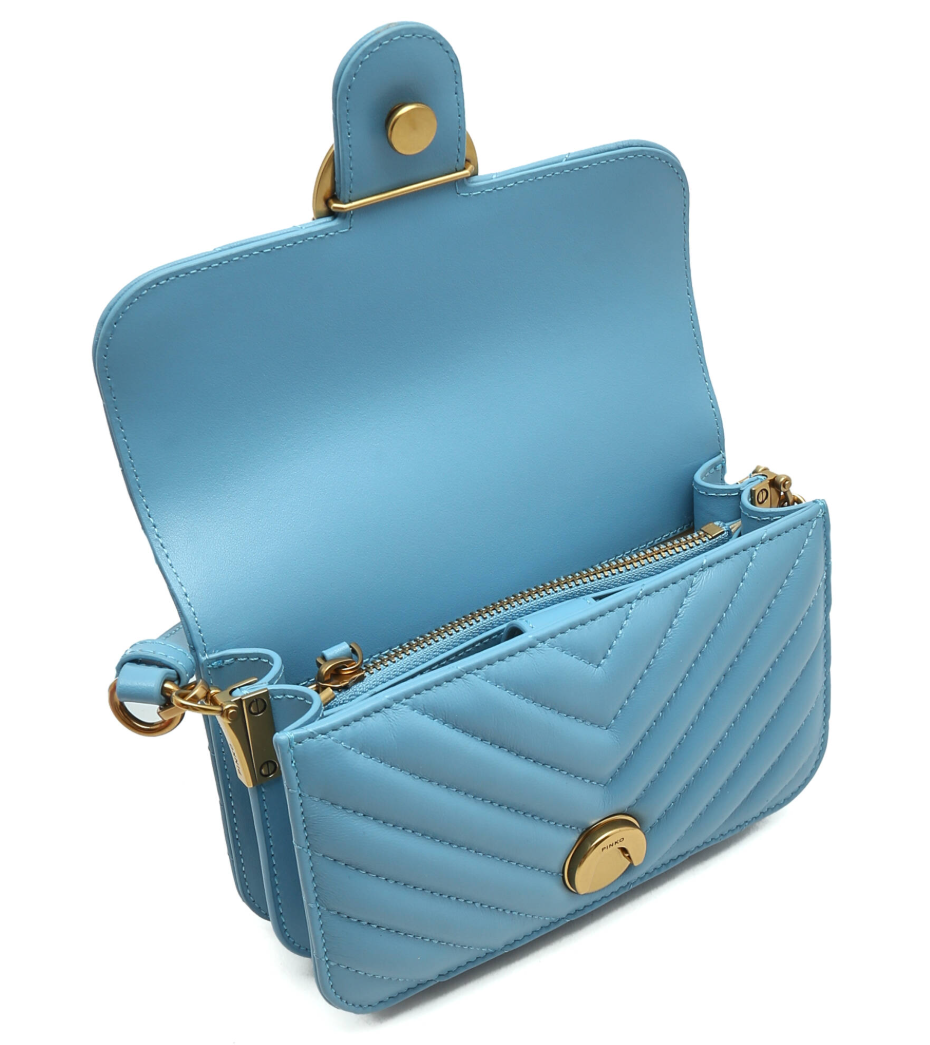 Pinko Calfskin Love Bell Mini Nappa Chevron Light Blue — view 4