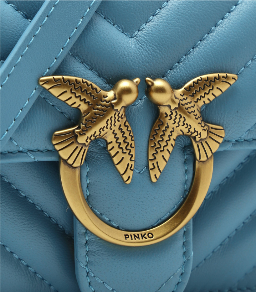 Pinko Calfskin Love Bell Mini Nappa Chevron Light Blue — view 5
