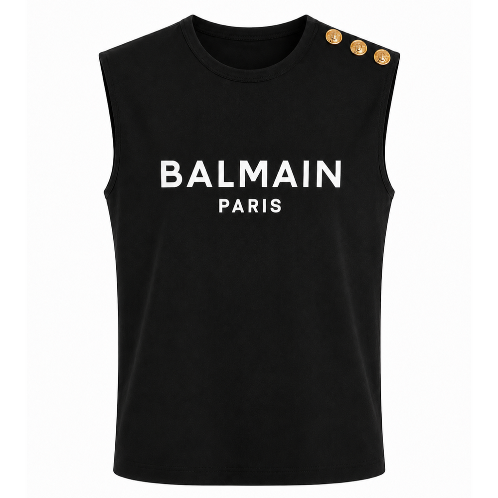 Balmain Cotton Tank Top Nera Logo Black