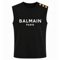 Balmain Cotton Tank Top Nera Logo Black