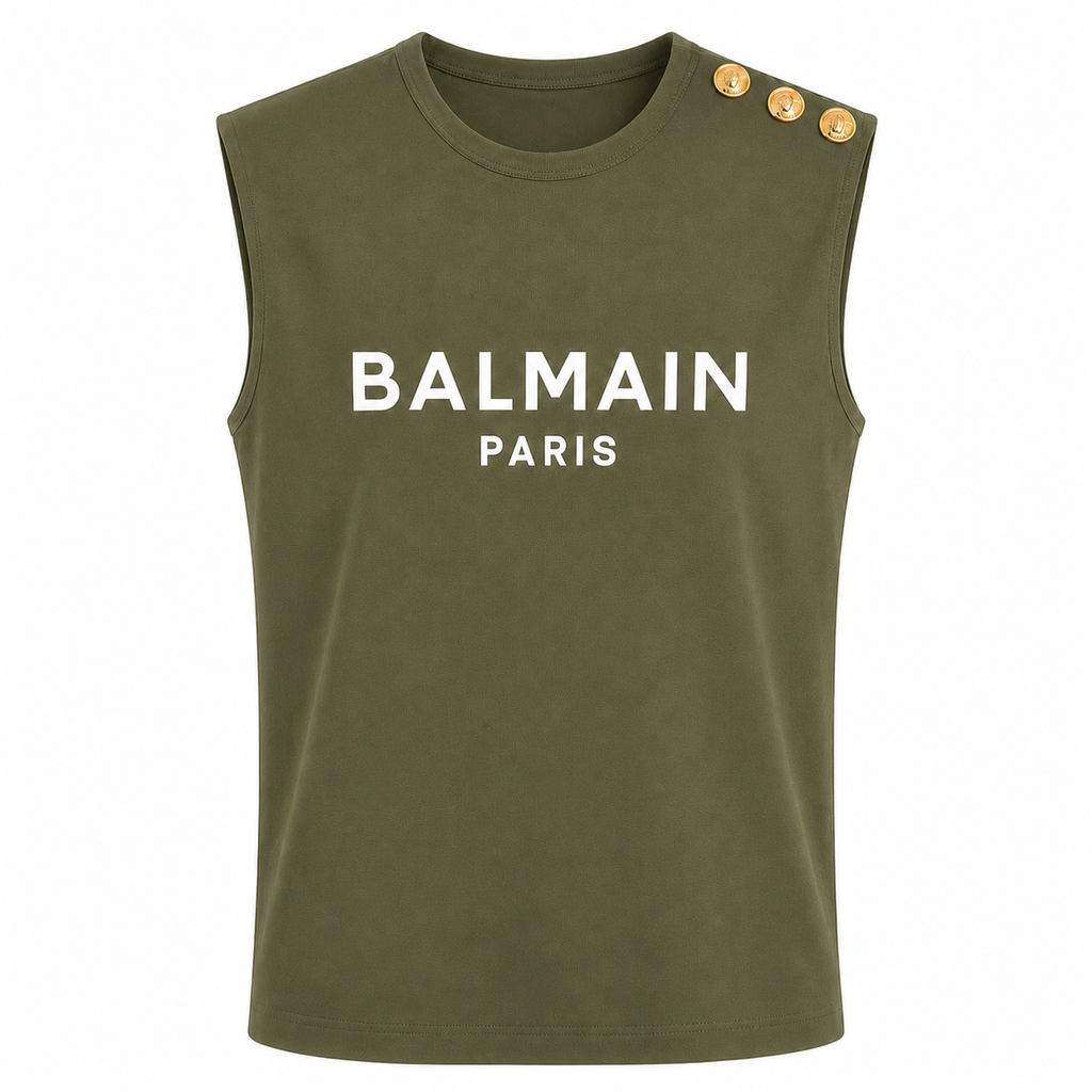 Balmain Cotton Tank Top Green Logo