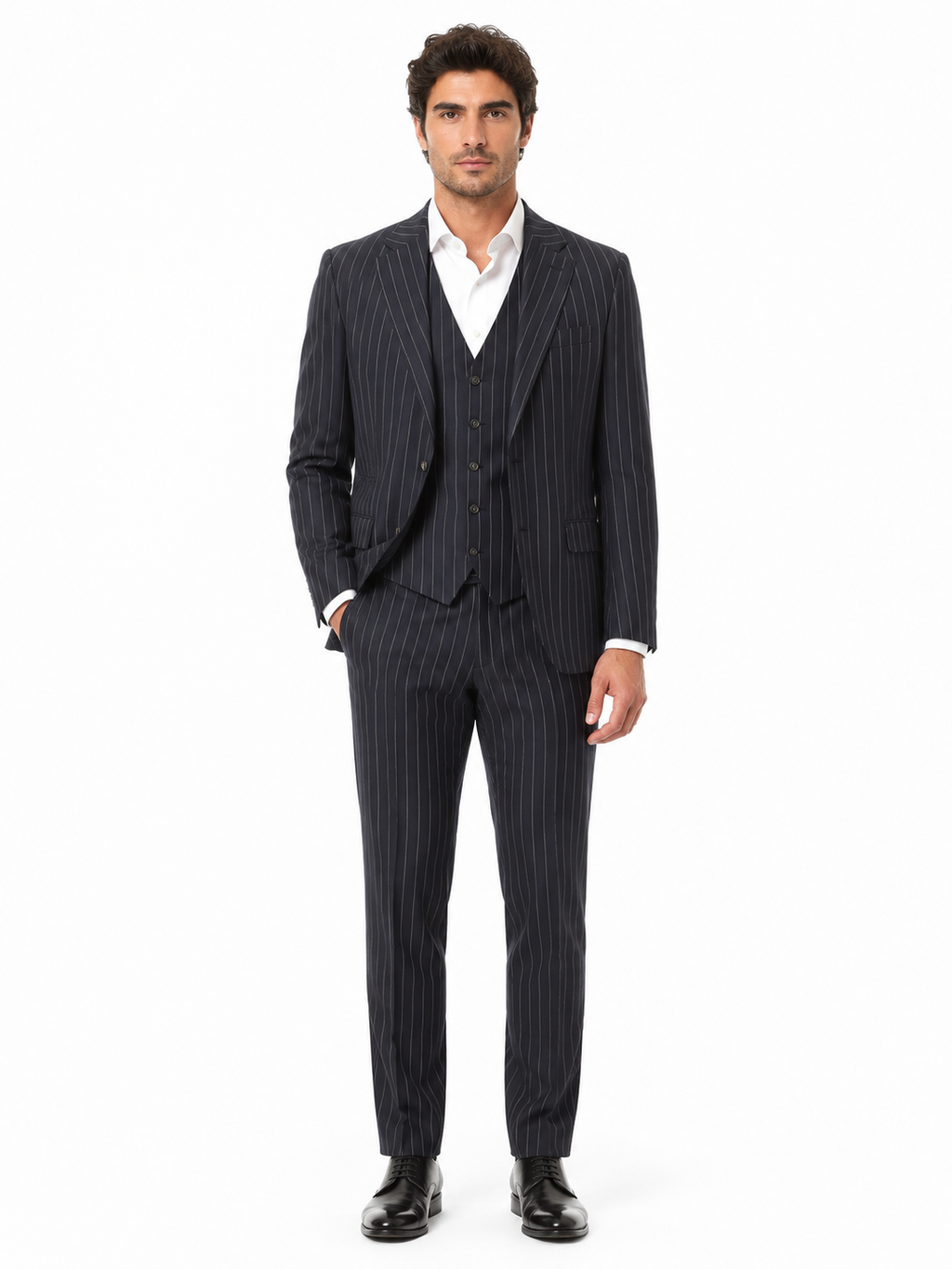 Ermenegildo Zegna Suit Wool Pinstripe Blue