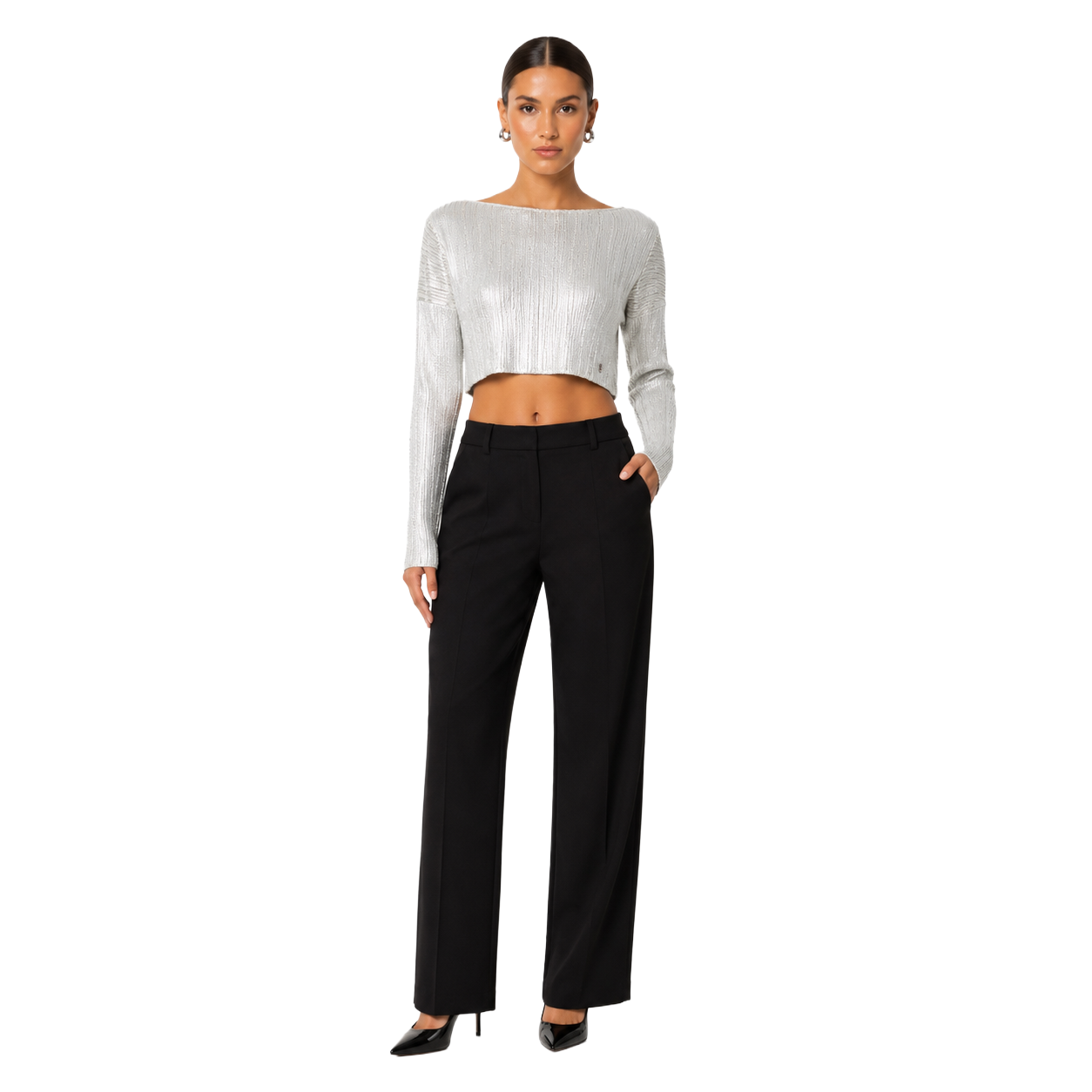 Balmain Cotton Top A Maniche Lunghe Grey