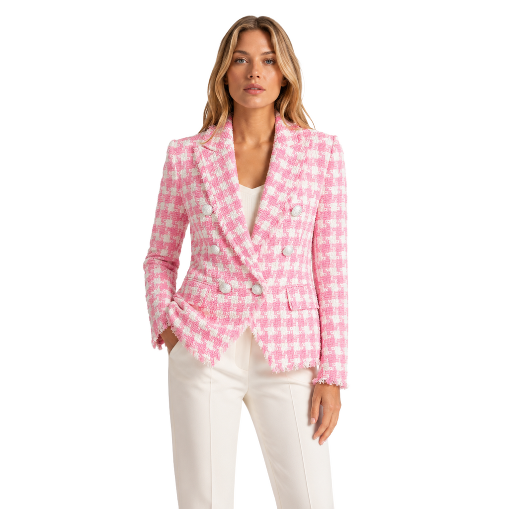 Balmain Cotton Jacket Check Pink