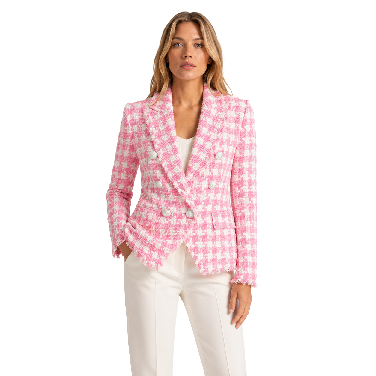Balmain Cotton Jacket Check Pink