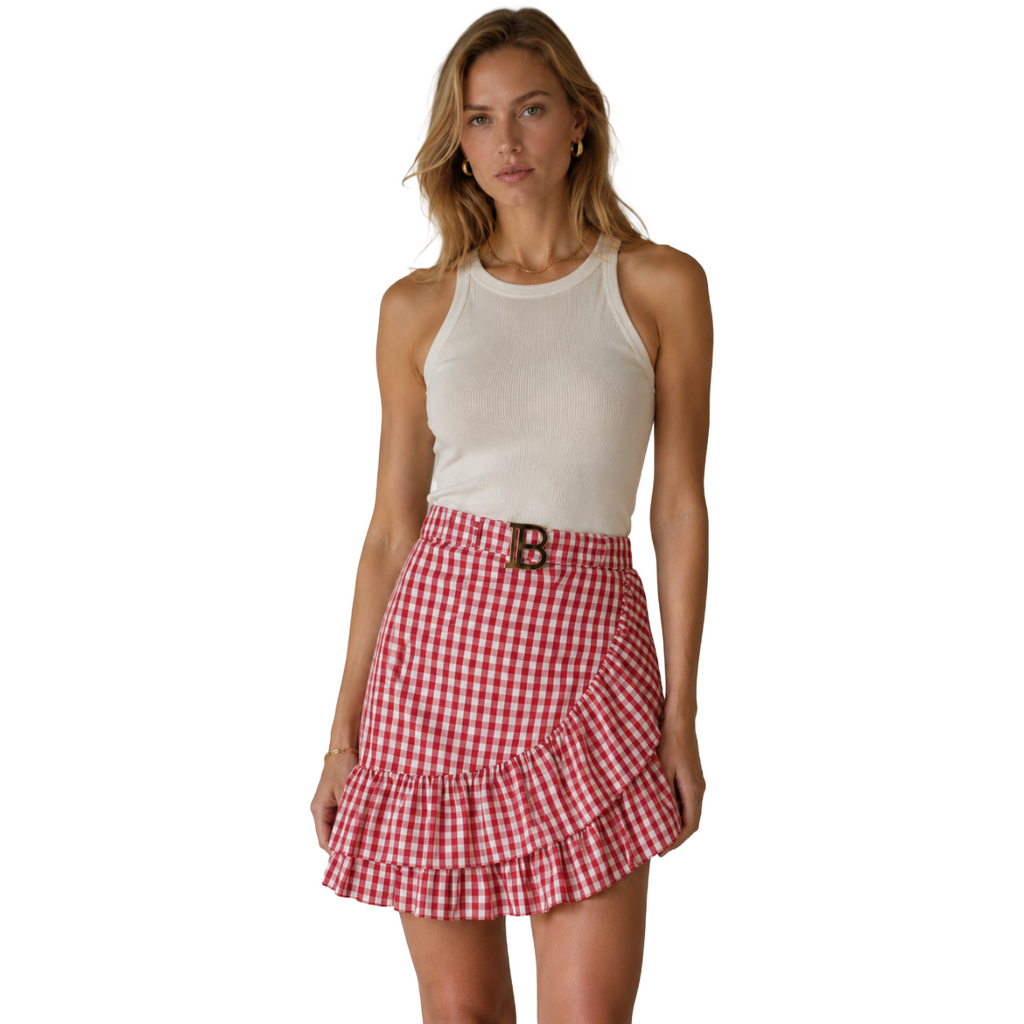 Balmain Skirt Checked Red