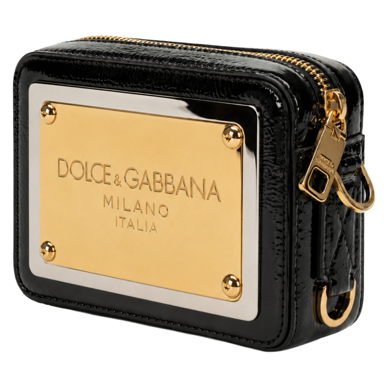 borsa nera con piastra logo