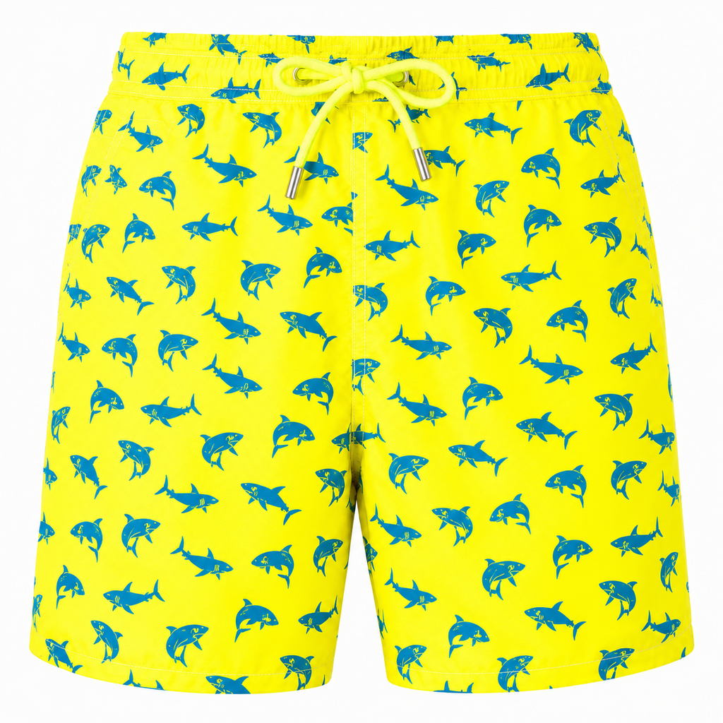 MC2 Saint Barth Man Micro Patterned Shark Sight Swimwear Yellow