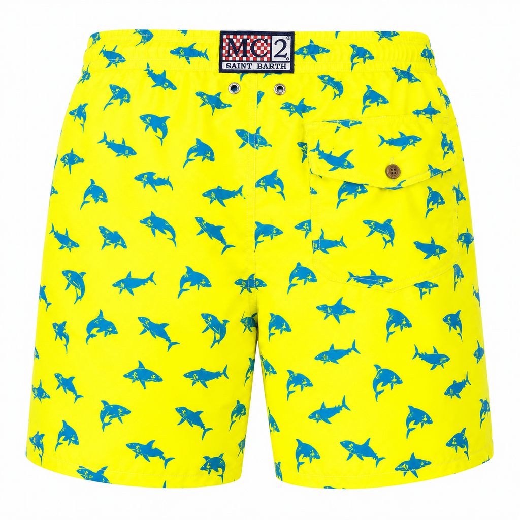 MC2 Saint Barth Man Micro Patterned Shark Sight Swimwear Yellow