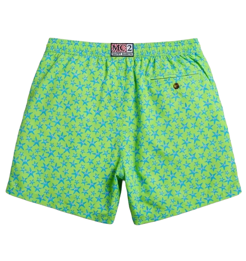 MC2 Saint Barth Man Micro Patterned Poster Starfish Swimwear Green