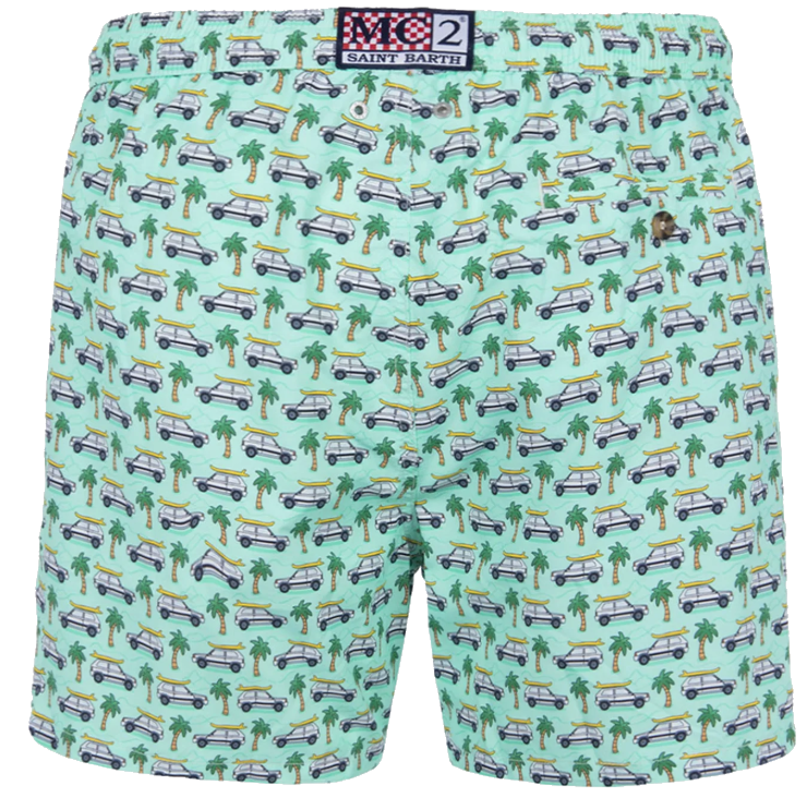 MC2 Saint Barth Man Micro Patterned Palmy Car Swimwear Green