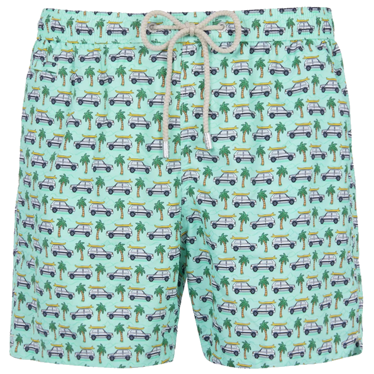 MC2 Saint Barth Man Micro Patterned Palmy Car Swimwear Green
