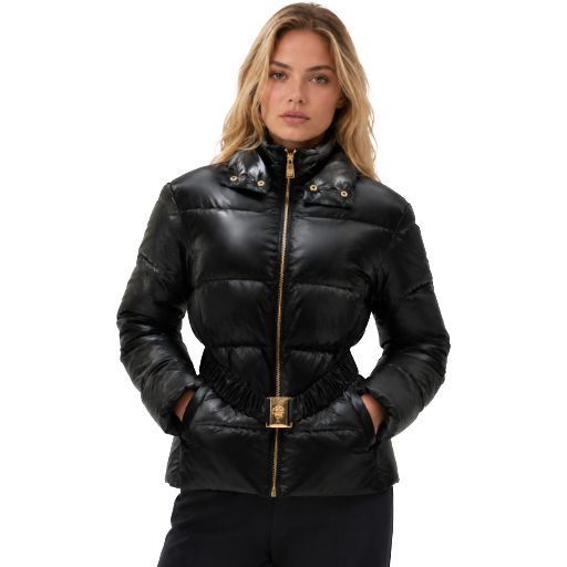 Versace Woman Down Jacket Quilted Belt Black