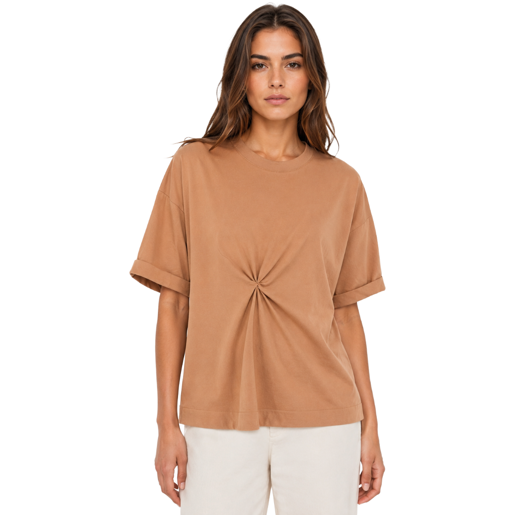 Alpha Studio Woman T-Shirt Drapeggio Camel