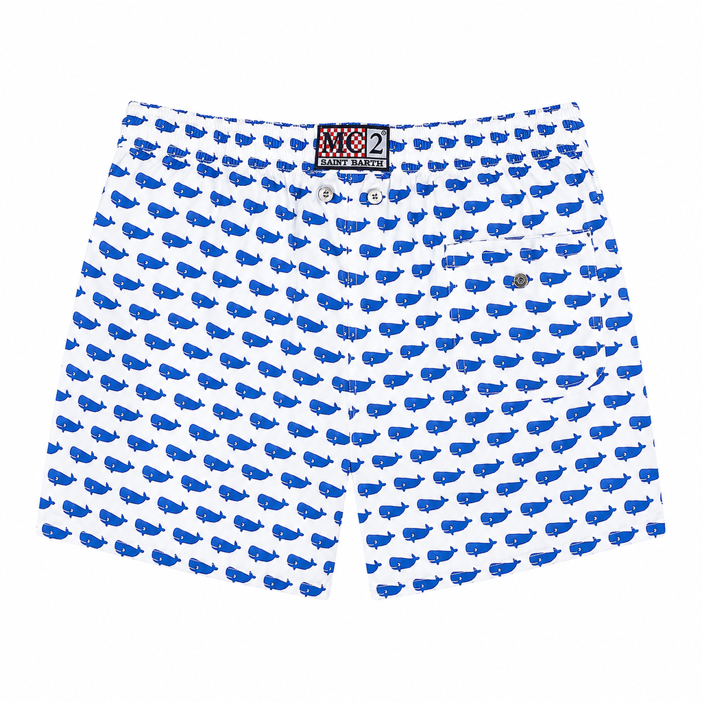 MC2 Saint Barth Man Swimsuit Micro Patterned Whale White