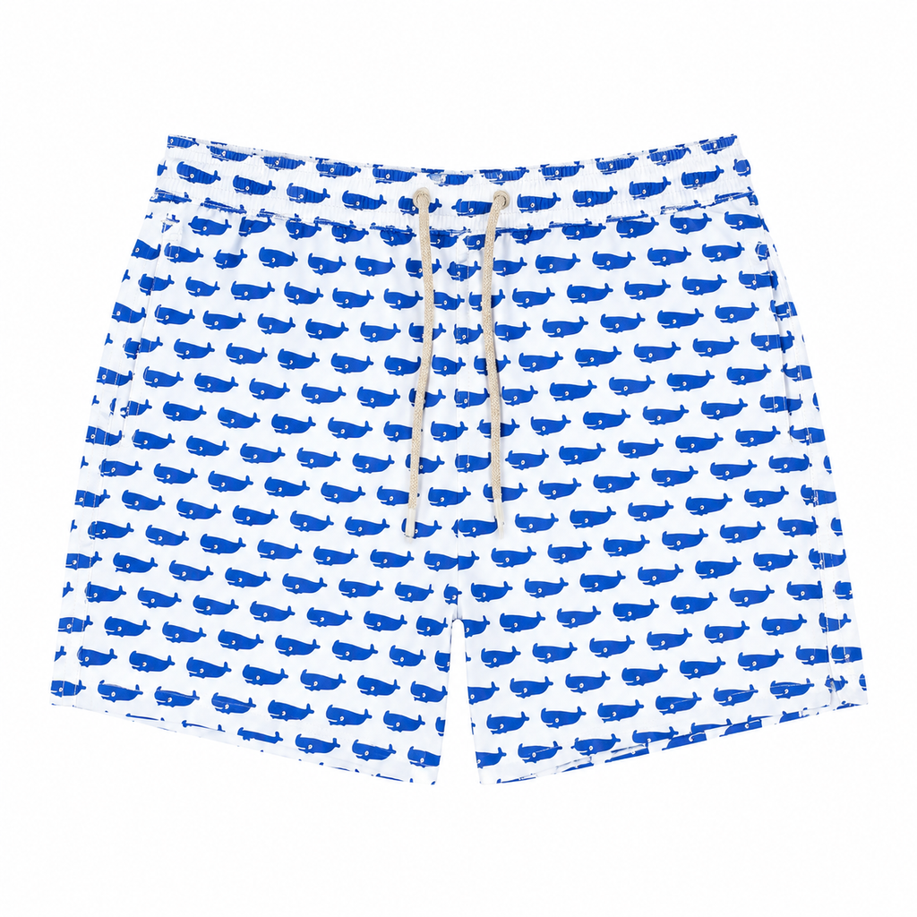 MC2 Saint Barth Man Swimsuit Micro Patterned Whale White
