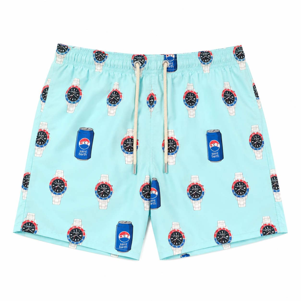 MC2 Saint Barth Man Swimsuit Patterned Watch Can Light Blue