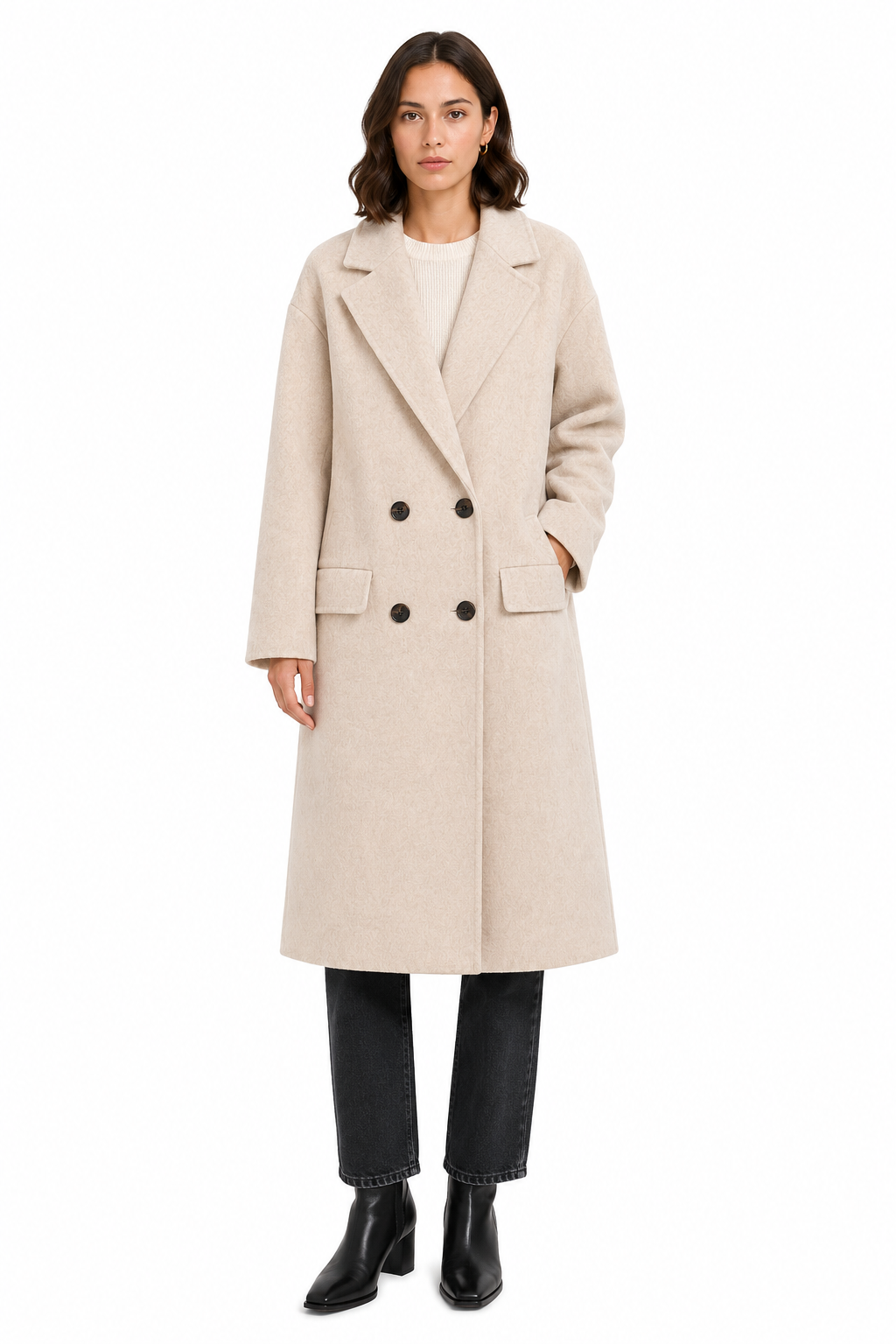 Bagutta Woman Coat Long Wool Double-Breasted Beige