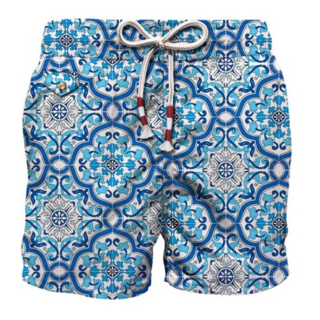 MC2 Saint Barth Man Swimsuit Sicily Tile Blue