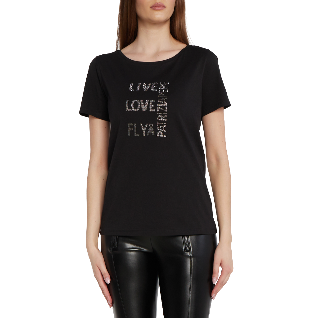 Patrizia Pepe Damen T-Shirt Strass Schwarz