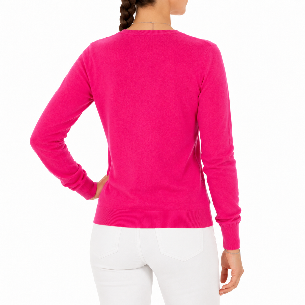 Emilio Romanelli Woman Knit Cashmere V-Neck Fuchsia