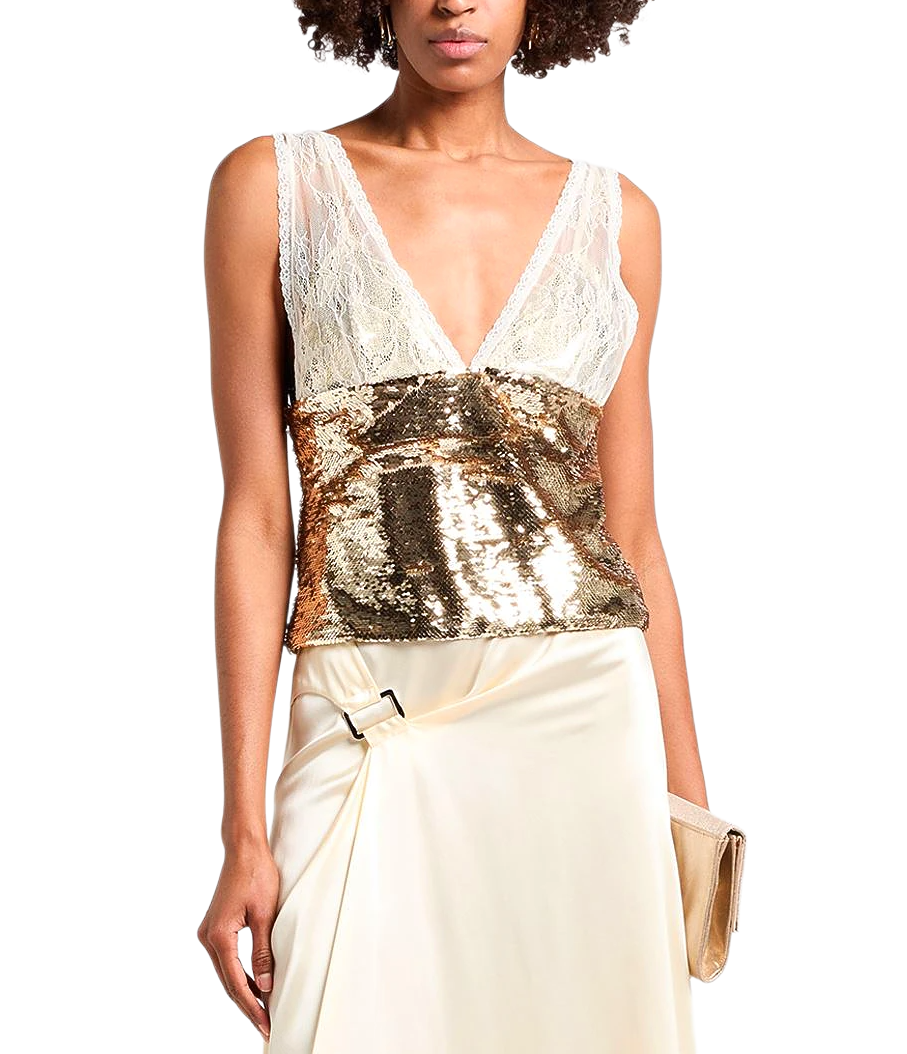 Patrizia Pepe Woman Top Sequins Gold Yellow